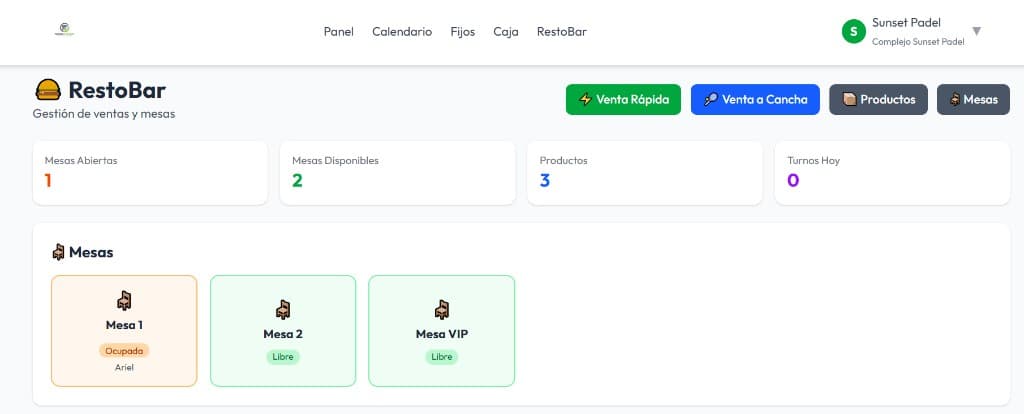 RestoBar: mesas, venta rápida y venta a cancha